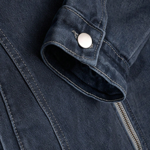 Veste en jean pour homme 100 % coton, délavage foncé, col montant, fermeture éclair sur le devant, coupe droite, décontractée, style motard, manches longues, respirante, séchage rapide - Product Image 6