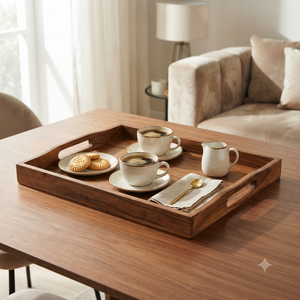 Plateau de service en bois artisanal, plateau de service de luxe pour le café, le thé, le petit-déjeuner, les aliments, plateau décoratif pour la table, utilisation à domicile ou au restaurant - Product Image 4