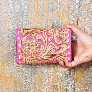 Cartera de Cuero Genuino con Diseño Floral Estilo Western, Marca Premium 2026, Nuevo Patrón Rosa para Mujer, a la Moda - Product Image 3