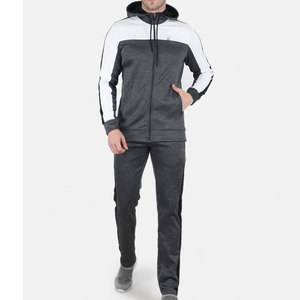 Survêtement à capuche premium pour homme |   Ensemble de jogging color block Charcoal Heather & Arctic White, tenue de sport urbaine pour la salle de sport et l'entraînement - Product Image 1