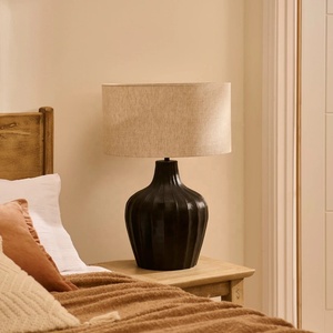 Fluted Urn Metal Table <b>Lamp</b> with Sculpted Iron Base Premium Fabric Shade Warm Ambient Lighting for Timeless Interiors - Product Image 2