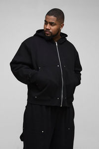 Ensemble de survêtement noir personnalisé pour homme, sweat à capuche zippé et pantalon large, tenue de sport décontractée deux pièces style streetwear - Product Image 3