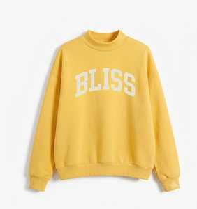 Sudadera de Cuello Redondo para Mujer Bliss con Estampado de Letras, Amarilla, Informal, Tejida, 100% Algodón, para Otoño - Product Image 1