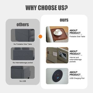 Canapé-lit convertible 3-en-1 pour adulte avec table pliante pratique et port USB Type-C, fauteuil-lit escamotable - Product Image 6