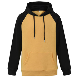 Sweat-shirt à capuche personnalisé pour homme 2026, jaune et noir, manches raglan, en molleton de coton, coupe décontractée, couleur unie, avec poche avant, pour l'automne - Product Image 1