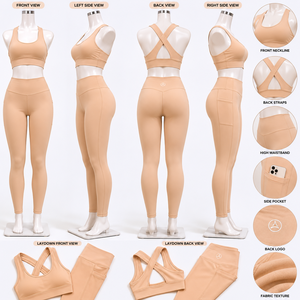 Conjunto de yoga para mujer con espalda cruzada, leggings acampanados de cintura alta y sujetador deportivo para fitness, gimnasio y entrenamiento. - Product Image 4