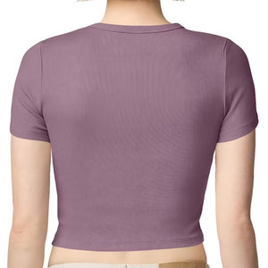 Camiseta Corta de Verano para Mujer, de Algodón, Tejido Jersey, Cuello Redondo, Ajustada, Informal, de Manga Corta, Lisa, Básica - Product Image 6