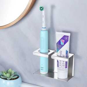 Porte-brosse à dents cylindrique métallique avec organisateur de brosses à dents en bambou, accessoires de salle de bain modernes, rangement écologique - Product Image 3