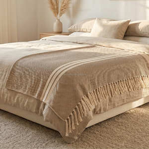 Manta de Algodón a Rayas Color Terracota, 130x180 cm, Tejida a Mano con Flecos, para Decoración Rústica y Bohemia del Hogar - Product Image 5