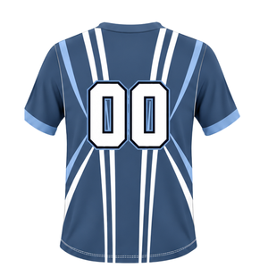 Maillot de rugby bleu et blanc en acier, à manches courtes, col en V, uniforme d'équipe, respirant, léger, personnalisable, pour l'entraînement sportif - Product Image 2