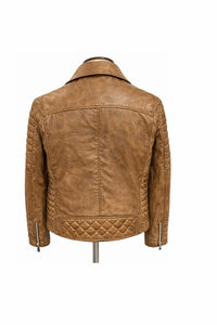 Veste en cuir de mouton unie pour homme, tendance 2025, lavée et cirée, semi-végétale - Product Image 3