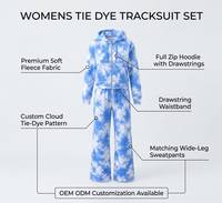 Ensemble de survêtement bleu et blanc tie-dye avec sweat à capuche zippé et pantalon de jogging, tenue décontractée de sport et de détente, service OEM