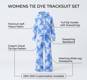 Ensemble de survêtement bleu et blanc tie-dye avec sweat à capuche zippé et pantalon de jogging, tenue décontractée de sport et de détente, service OEM - Product Image 6
