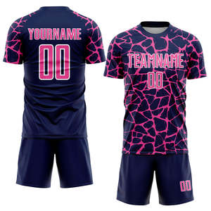 ชุดเสื้อฟุตบอลสีน้ำเงินชมพูขายส่ง ผ้าโพลีเอสเตอร์ระบายอากาศ ชุดทีมแห้งเร็ว โรงงานผลิตโดยตรง รับผลิตจำนวนมากแบบ OEM - Product Image 1