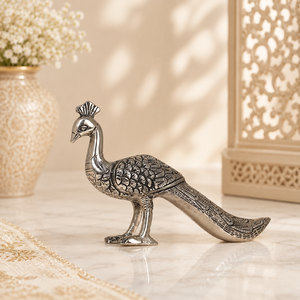 Figurine de paon antique en argent poli, sculptée à la main, en métal, objet décoratif pour cadeaux et événements festifs - Product Image 2
