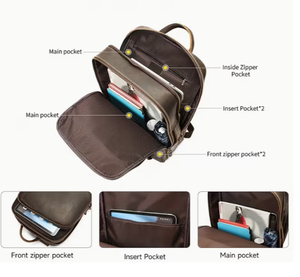 Brown Genuine <b>Leather</b> Backpack Men Casual Daily Use Adjustable Strap Zipper Closure 20-30L Capacity Solid Design Durable - Product Image 4