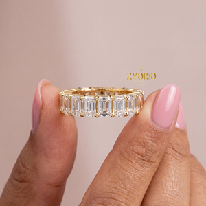 Anillo de Eternidad de Lujo con Corte Esmeralda, Plata de Ley, 5 CT, Diamante de Laboratorio, Anillo de Boda Apilable, Joyería para Compromiso, Aniversario, Fiesta - Product Image 1