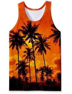 Camiseta sin mangas de malla estampada estilo playa naranja, transpirable y duradera, a la moda para hombre, nueva colección 2026 - Product Image 3