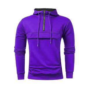 เสื้อสเวตเชิ้ตผู้ชายสีน้ำเงินรอยัลแบบมีฮู้ด ซิป ¼ ตัว ทรงเข้ารูป สวมใส่สบาย ผลิตจากผ้าถัก มีกระเป๋า เหมาะสำหรับใส่ในฤดูใบไม้ร่วง - Product Image 2