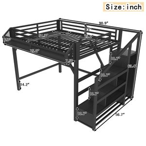 Letto a soppalco interamente in metallo con luci LED e porte USB, armadio integrato silenzioso e scale contenitive per dormitorio - Product Image 4