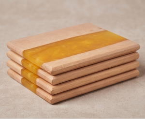 Elegant Handmade Wood Resin <b>Coasters</b> With Walnut Modern Minimalist Design Perfect For Coffee Tea Wine Cup Pads Accessory Dining - Product Image 5