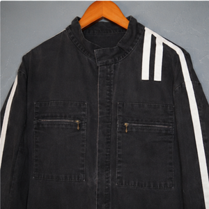 Men's Black Full Sleeve Flame Resistant Quick Dry Windproof <b>Racing</b> <b>Jacket</b> with White Stripes All Seasons Adult Suit Style Wear - Product Image 1