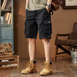 Men's Solid Color Cargo Shorts Mid Waist Drawstring <b>Canvas</b> Casual Bermuda Shorts With Pockets Breathable Woven Style - Product Image 4