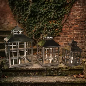 Modern Stainless Steel <b>Glass</b> <b>Lantern</b> Set Decorative Candle Holders Indoor Outdoor Hanging Tabletop Patio Garden Home Decor - Product Image 5