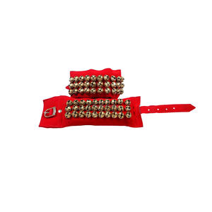 Ghungroo Metálico Hecho a Mano de Primera Calidad con Almohadilla de Terciopelo, 3 Líneas, 30 Campanas, Color Rojo, para Práctica y Actuación de Danza Clásica Kathak - Product Image 1