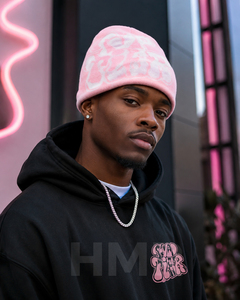 Bonnet en jacquard rose HMR Sisterhood Brotherhood, unisexe, style streetwear, bonnet d'hiver en acrylique, tricoté, décontracté - Product Image 4