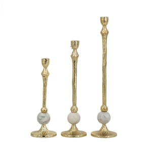 3-Piece Metal Taper Candle Holder Set Gold Slender Candlestick with <b>White</b> Marble Ball Base Modern Staggered Dinner <b>Table</b> Center - Product Image 3