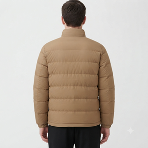 Men's Tan Stand Collar Puffer Jacket Lightweight Polyester Winter Coat Casual Outdoor Wear Zipper Closure Regular Fit Closure Re - Product Image 3