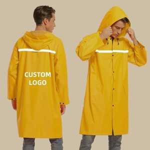 Poncho de pluie imperméable jaune vif, long, à capuche, veste de sécurité réfléchissante à rayures, coupe-vent, veste d'urgence pour la randonnée et les voyages - Product Image 1