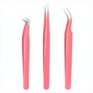 Pince à cils incurvée et volumineuse 3 pièces pointe en fibre rose en acier inoxydable bon vendeur pince à épiler à extension de cils antidérapante - Product Image 1