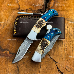 Damascus Steel Professional Folding <b>Knife</b> Wood Drop Point Straight Edge 6.5 Inches Multi-functional Hunting EDC Customizable OEM - Product Image 4