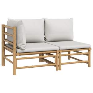 Conjunto de Muebles de Jardín de Bambú Gris Claro con Sofás y Cojines Cómodos - Product Image 2