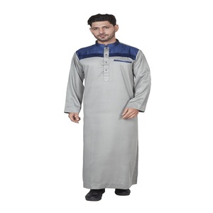 Modern <b>Men's</b> Gray Blue Thobe Long Sleeve Floor Length Stand Collar Casual Daily Wear Polyester Vintage Middle East Style Ramadan - Product Image 2