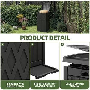 Poubelle d'intérieur mince 80L en PP avec couvercle superposé et plateau anti-goutte, bac à déchets étanche pour patio, terrasse, jardin, noir - Product Image 5