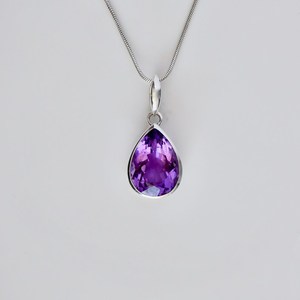 Collier en argent sterling avec pendentif améthyste taille poire, pierre de naissance de février, bijou vintage pour fiançailles, troisième pièce - Product Image 2