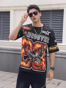 T-shirt pour homme à col rond et manches courtes, motif aigle, style streetwear, coupe oversize - Product Image 3