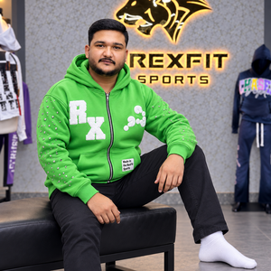 Custom Unisex <b>Zip</b> <b>Hoodie</b> Heavy Fleece Streetwear Applique Sweatshirt Rhinestone Sleeves Kangaroo <b>Pocket</b> Custom Label Casual Wear - Product Image 2