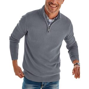 2025 hommes Slim Fit quart Zip pull à manches longues décontracté tricot côtelé pour Polo avec col montant motif décoré fait - Product Image 3