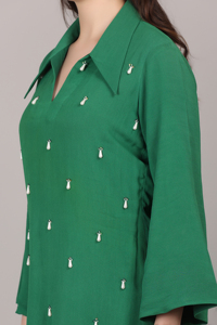 Collection exclusive de tenues pour femmes, ensemble 2 pièces en cordon vert avec perles et décorations en perles, le meilleur choix pour les fêtes - Product Image 6