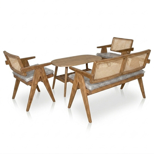 Modern Scandinavian Malmo Teak Rattan Non-Foldable Living Room Set Natural Finis Premium Oval Coffee Table Shelf <b>Cane</b> <b>Sofa</b> Hotel - Product Image 2