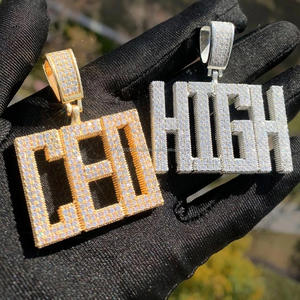 Iced Full Moissanite Diamond <b>Letter</b> Name Pendant <b>Necklace</b> Custom Hip Hop Pendant Free Rope Chain 925 Sterling Silver Gold Plated - Product Image 2