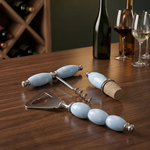 Tire-bouchon et bouchon de bouteille vintage à pois bleus, ensemble d'outils de bar, tire-bouchon Durand pour vin ancien - Product Image 4