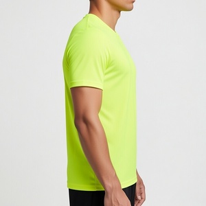 <b>Men's</b> <b>Neon</b> Yellow Short Sleeve O-Neck T-Shirt Regular Fit Breathable Cotton Casual Jersey Solid Color Knitted <b>Top</b> - Product Image 2