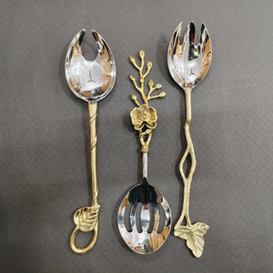 6-Piece Luxury Gold Floral Handle Serving Set Stainless Steel Decorative Branch <b>Dessert</b> Spoons and Appetizer <b>Forks</b> for Events - Product Image 4