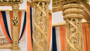 Mandap de Boda de Metal Dorado de Lujo con Decoración Floral y Diseño Desmontable, Mandap de Cristal FRP Dorado para Bodas Tradicionales Tamiles - Product Image 2