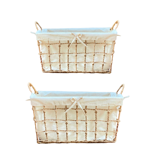 ตะกร้าเก็บของคุณภาพสูงจากผักตบชวา หญ้าทะเล หวาย ไม้ไผ่ พร้อมโครงและผ้าซับใน จำหน่ายราคาส่ง - Product Image 1